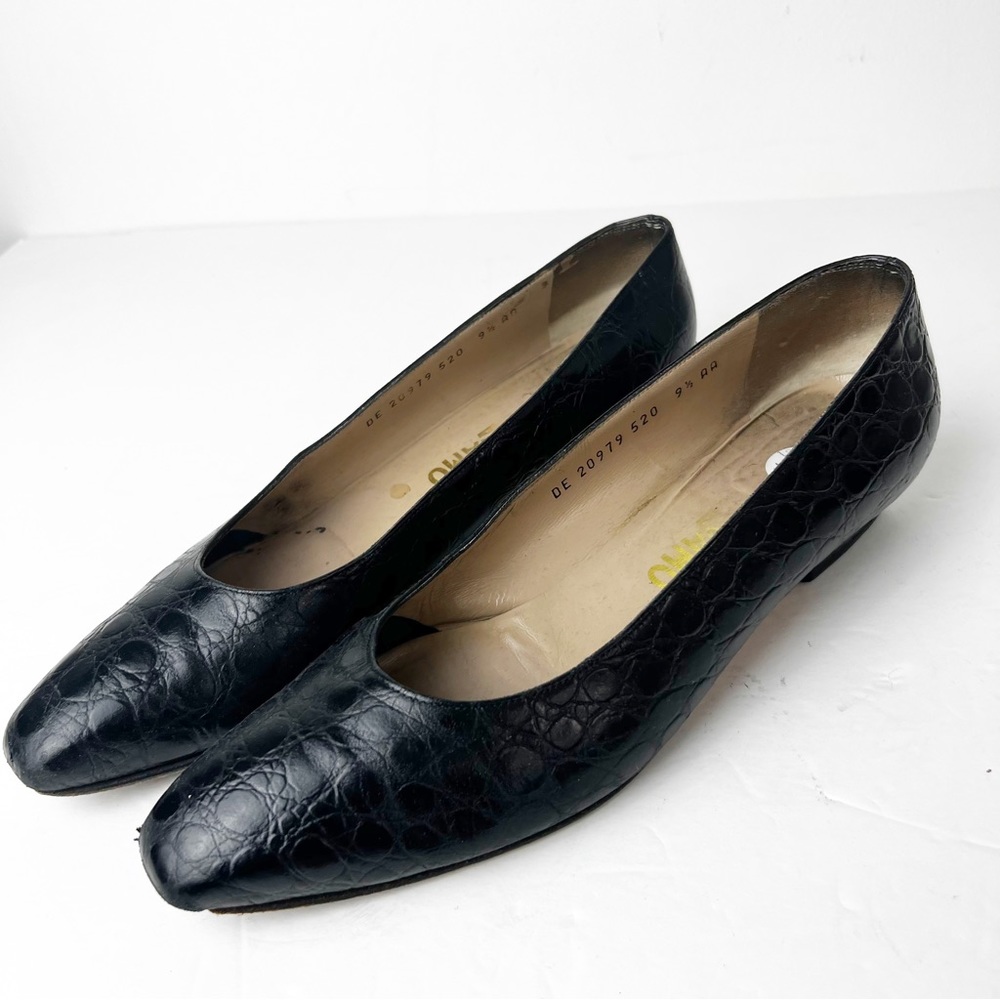SZ 9.5 AA Salvatore Ferragamo Vintage Black Pumps - Picture 4 of 7